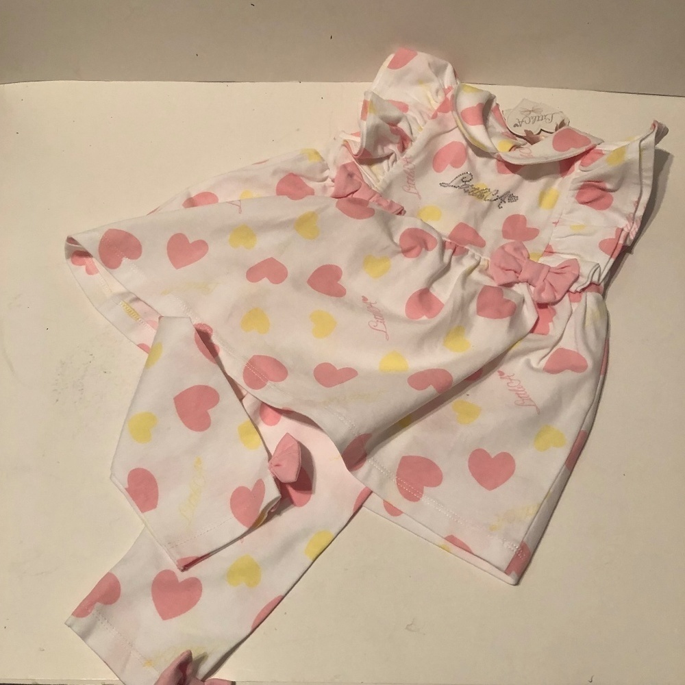 Little A Janice Pastel Hearts Heart Print Legging Set - Bright White